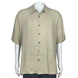 Against The Elements Mens XL 100% Silk Beige Button Front Resort Camp Shirt